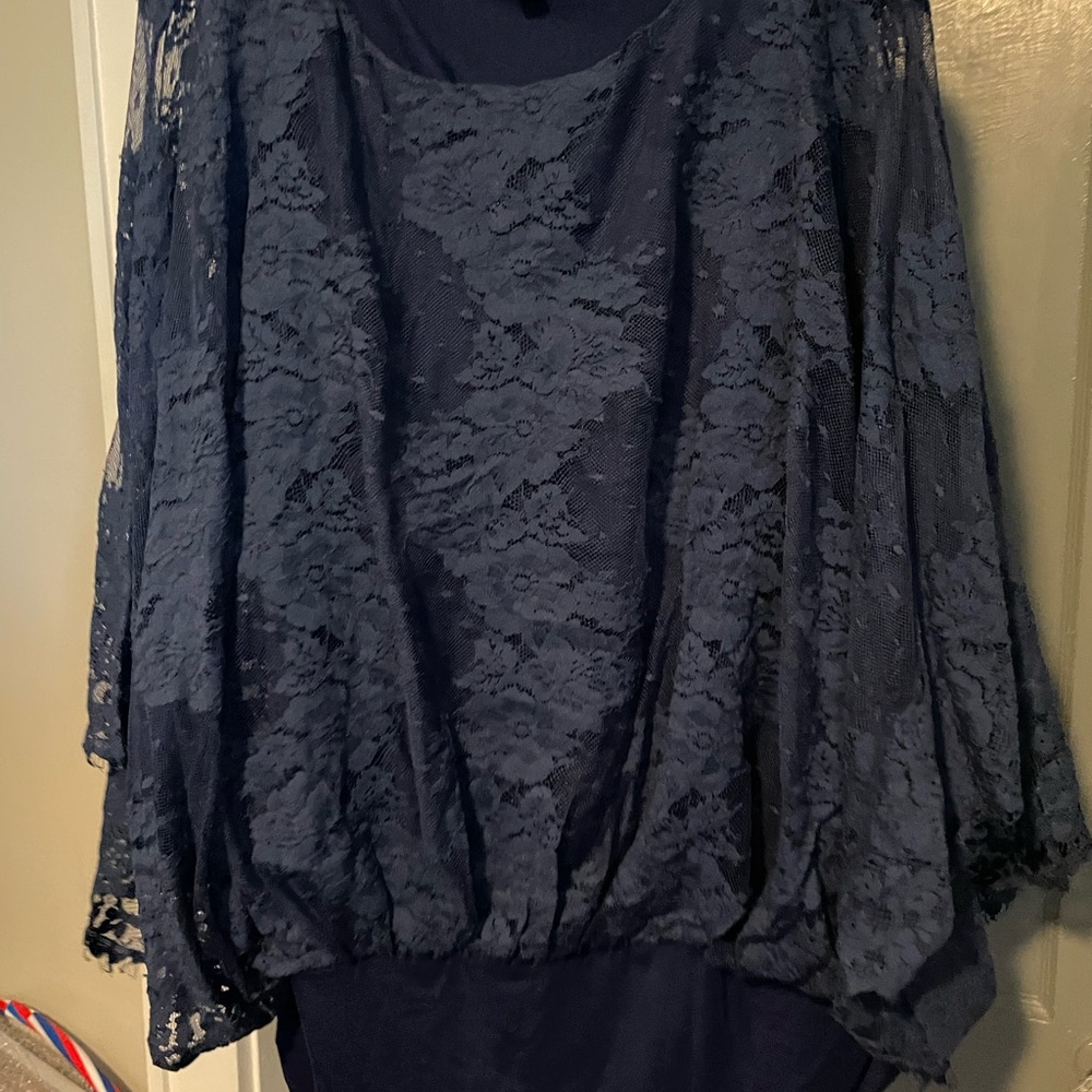 Elegant Navy Lace Overlay Dress